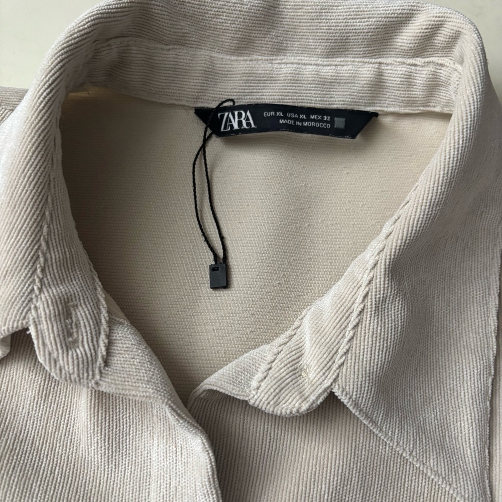 ZARA Women’s Oversized Corduroy Button Down Shirt Size XL Cream NWOT - Picture 5 of 7